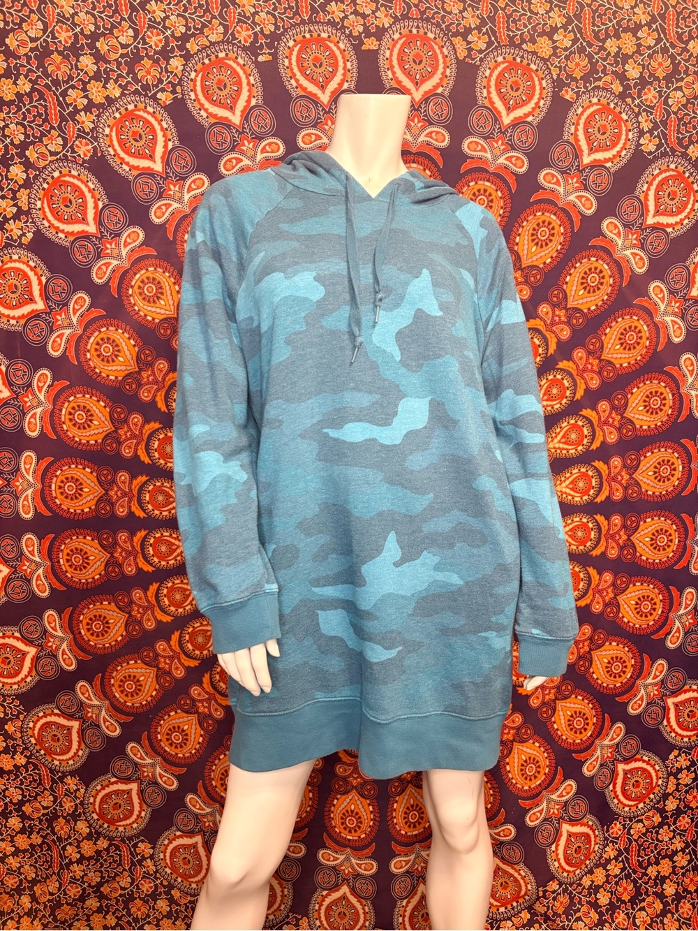 Victoria Secret Pink Turquoise Camo Hoodie Sweatshirt Dress